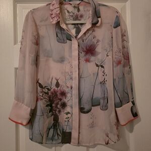 Ted Baker Watercolor Floral Button-Down Blouse.
